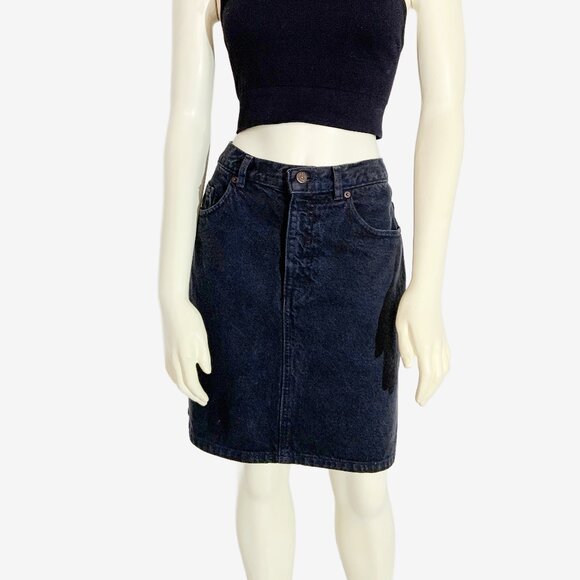 Vintage Black Wash Jean Skirt by CALVIN KLEIN  / Made in USA / Small-Medium - Picture 5 of 10